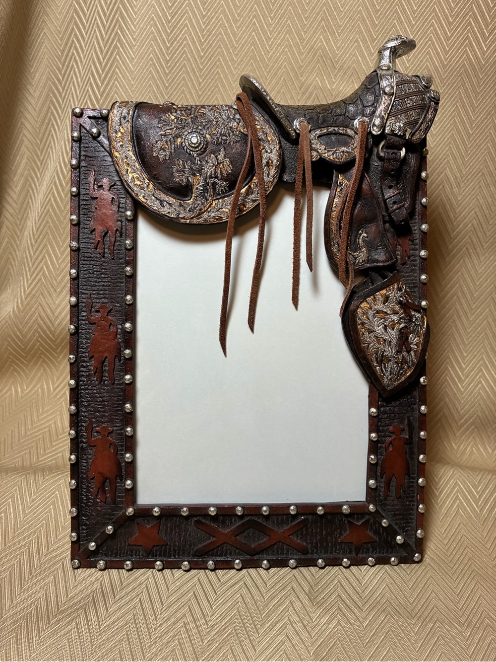 Western Cowboy Leather Saddle 5x7 picture Frame